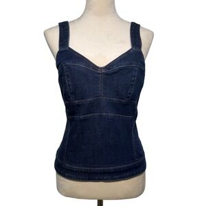 White House Black Market Dark Wash Denim Corset Bustier Top Size 8 Zip Back